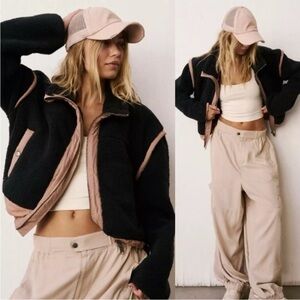 Free People Courtside Fleece, Black/Peachbark, Size Med NWT